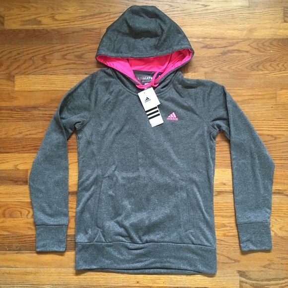 adidas Ultimate Hoodie Dark Grey & Pink Size Small - Picture 2 of 7